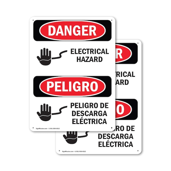 Signmission Electrical Hazard Bilingual Danger Sign, Plastic, 7in W x 10in L, 2PK OS-2PACK-DS-P-710-VS-1196 - main